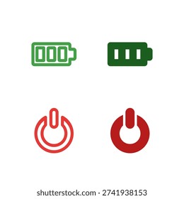 Flat Colored Battery and Power Button Icon Set for Power Interface