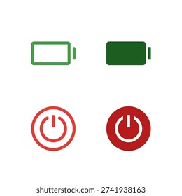 Flat Colored Battery and Power Button Icon Set for Power Interface