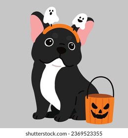 Flat colored black colored Halloween French Bulldog sitting front view