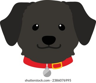 Flat colored black Labrador front face with a red collar illustration 