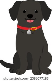 Flat colored black Labrador sitting front view illustration