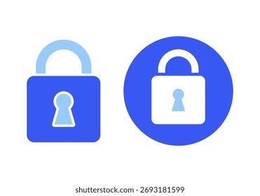 Ilustração de bloqueio azul de cor plana simbolizando segurança, proteção e privacidade de dados em ambientes digitais e empresariais.