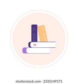 Flat colored books icon on round background