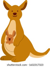 Flat colored brown kangaroo mother with baby