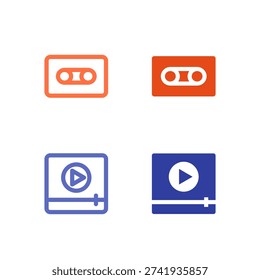 Flat Colored Cassette and Media Player Icon Set for Audio Interface