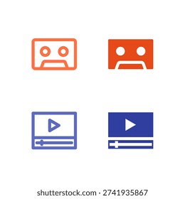 Flat Colored Cassette and Media Player Icon Set for Audio Interface