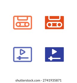 Flat Colored Cassette and Media Player Icon Set for Audio Interface