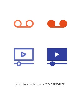 Flat Colored Cassette and Media Player Icon Set for Audio Interface