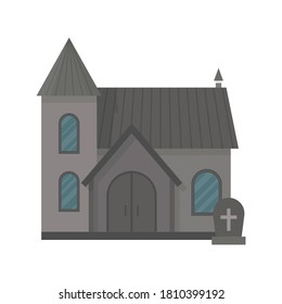 Flat colored cemetery building isolated on white background