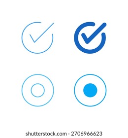 Caixa de Seleção de Cor Plana e Ícone do Botão de Opção Definidos em Contorno e Estilo Sólido para Entrada de Formulário e Controle de Seleção