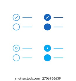 Caixa de Seleção de Cor Plana e Ícone do Botão de Opção Definidos em Contorno e Estilo Sólido para Entrada de Formulário e Controle de Seleção