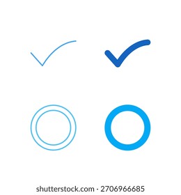 Caixa de Seleção de Cor Plana e Ícone do Botão de Opção Definidos em Contorno e Estilo Sólido para Entrada de Formulário e Controle de Seleção