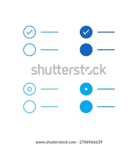 Flat Colored Checkbox and Radio Button Icon Set in Outline and Solid Style for Form Input and Selection Control