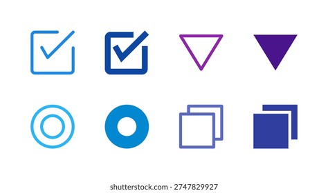 Flat Colored Checklist Dropdown Radio Tab Icon Set for Form Interface