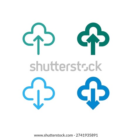 Flat Colored Cloud Upload and Cloud Download Icon Set for Cloud Interface