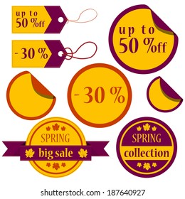 flat colored collection of stickers and cedules with text 