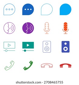 Flachfarbiges Kommunikations- und Videoanrufsymbol in Umriss und einheitlichem Stil für Messaging und Telefonie