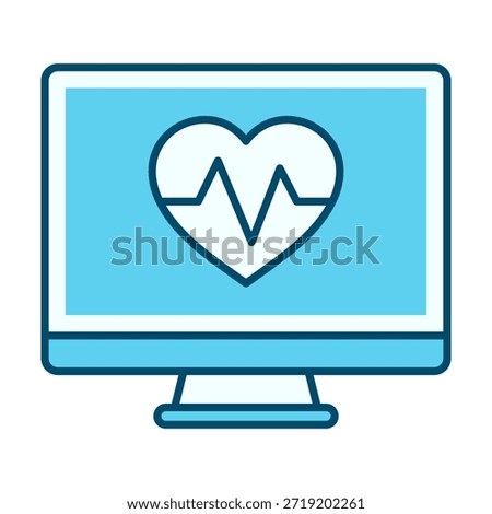 Flat colored computer heart rate icon representing health tracking, pulse monitoring, and wellness systems.