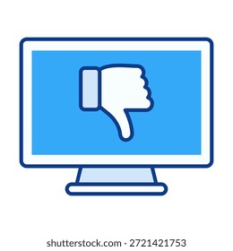 Flach gefärbtes Computersymbol mit Daumen nach unten, das eine Abneigung und eine negative Antwort darstellt.