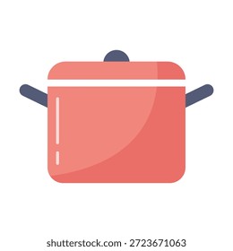 Ícone de panela de cozinha de cor plana ilustrando utensílios de cozinha para ferver e preparar refeições. Adequado para conteúdo de receita, marca culinária e cozinha com temas visuais.