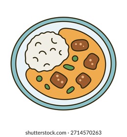 A flat colored curry plate icon suitable for Asian cuisine, spicy dishes, restaurant meals, and traditional food concepts.