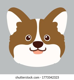 Flat colored cute brown Corgi front face