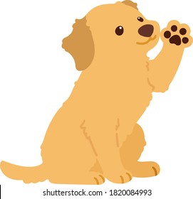 Flat colored cute Golden Retriever sitting and waving hand
