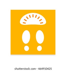 Flat colored design vector illustration with quadratic yellow web app icon scales footprint white contour light background. Long shadow design.
