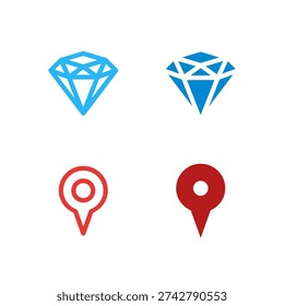 Flat Colored Diamond and Map Pin Icon Set for Map Interface