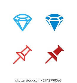 Flat Colored Diamond and Map Pin Icon Set for Map Interface