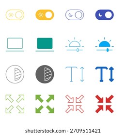 Flachfarbiges Anzeigemodus-Symbol in Umriss- und Volltonstil für Bildschirmeinstellungen und Eingabehilfen