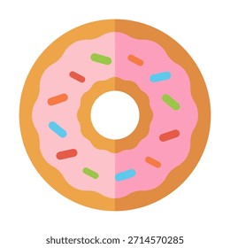 Un icono de rosquilla de color plano ideal para artículos de panadería, bocadillos dulces, menús de postres y conceptos de comida casual.