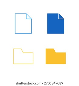 Flat Colored File and Folder Icon Set in Outline and Solid Style for Data Storage and Organization
