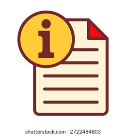 Ícone de informações de arquivo de cor plana adequado para exibir detalhes do documento, informações do sistema, resumos de dados e interfaces de fluxo de trabalho organizadas.