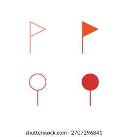 Flat Colored Flag and Pin Icon Set in Outline and Solid Style for Location Marking and Geographical Tagging
