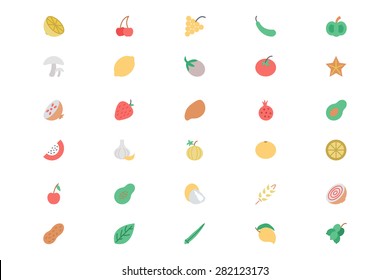 Flat Colored Fruit and Vegetable Vector Icons 2