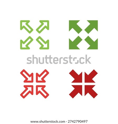 Flat Colored Fullscreen and Exit Fullscreen Icon Set for Display Interface