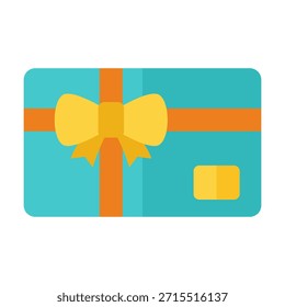 Ícone de cartão-presente de cor plana representando vouchers valor pré-pago e recompensas digitais.