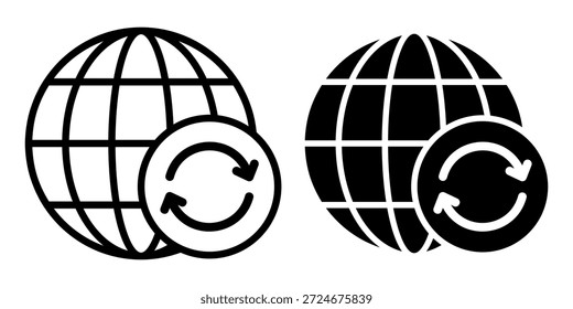 Ícone de globo de cor plana com uma seta de atualização, perfeito para ações de atualização mundiais, processos de sincronização e tarefas de manutenção globais.