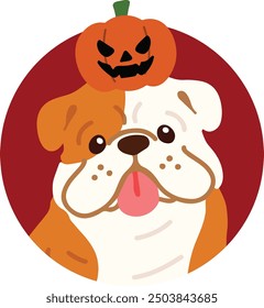 Flat colored Halloween English Bulldog in a circle icon