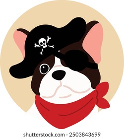 Flat colored Halloween pirate French Bulldog in a circle icon