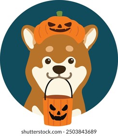 Flache farbige Halloween Shiba Inu in einem Kreis Symbol