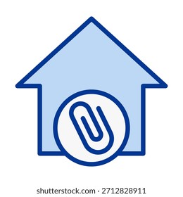 Icono de archivo adjunto de casa de color plano que muestra la vinculación de archivos, documentos de propiedad y archivos adjuntos relacionados con la vivienda para App, empresas e interfaces digitales.