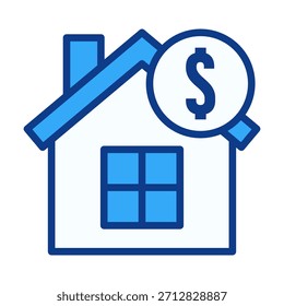 Ícone de dólar doméstico de cor plana que representa financiamento de propriedade, pagamentos de habitação, preço de imóveis e recursos econômicos para aplicativos de negócios.