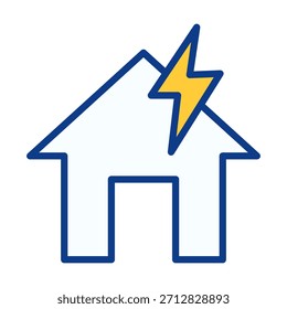 Flach gefärbtes Heimenergiesymbol, das Stromverbrauch, Stromverwaltung, Smart Home Monitoring und umweltfreundliche Gehäusesysteme symbolisiert.