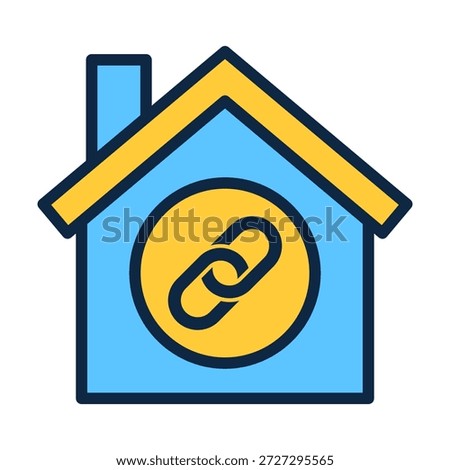 Flat colored home link icon representing property connection, online access, housing navigation, and linked resources for digital platforms.