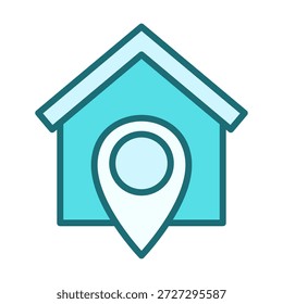 Icono de ubicación de la casa de color plano que muestra la posición de la casa, el mapeo de propiedades, los puntos de navegación y la ubicación geográfica en los App.