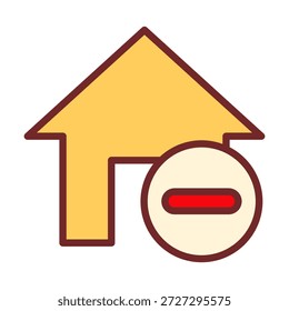 Icono de eliminación de casa de color plano que simboliza acciones de eliminación, eliminación de registros de vivienda y eliminación de listas de propiedades en plataformas digitales.