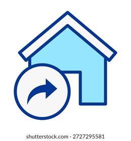 Ícone de compartilhamento doméstico de cor plana ilustrando envio, compartilhamento e distribuição de detalhes de habitação em plataformas digitais.