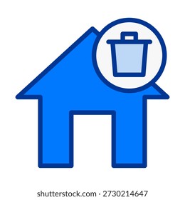 Icono de basura doméstica de color plano que representa la limpieza de la vivienda, la eliminación de propiedades, los artículos descartados y la eliminación de archivos en interfaces digitales.